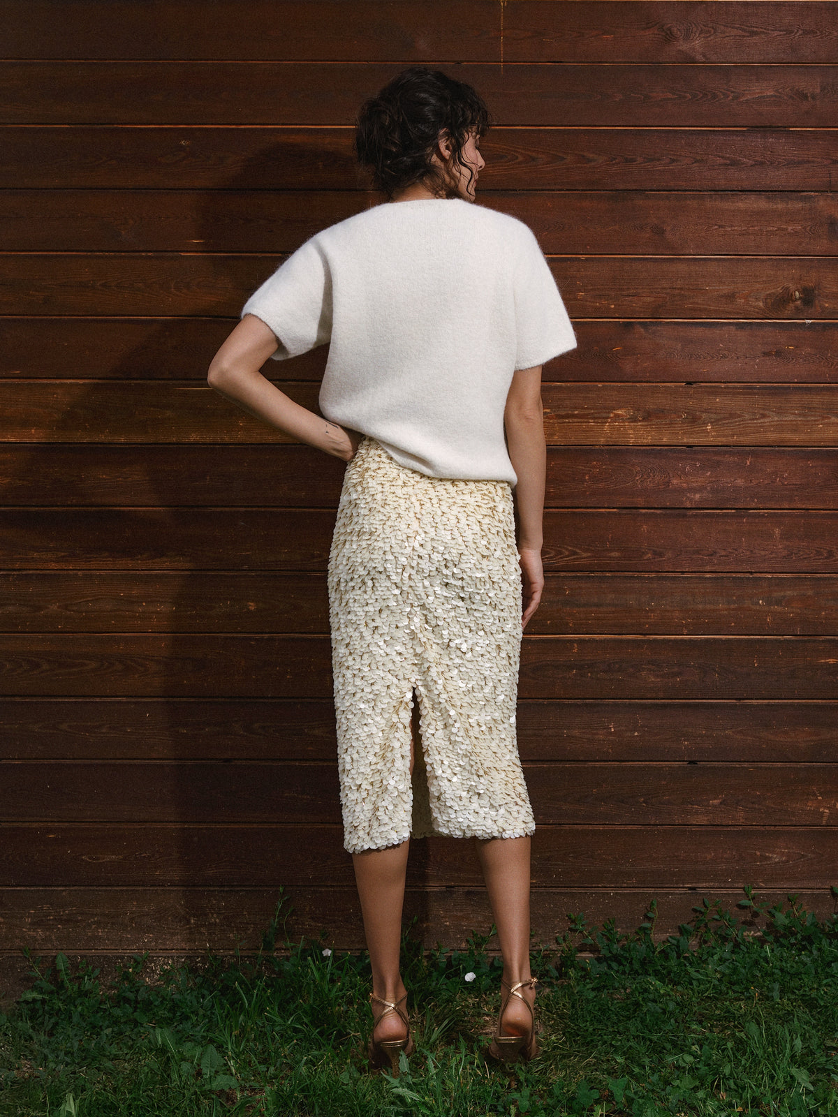 JUPE À SEQUINS VENEZIA BLANC CASSÉ