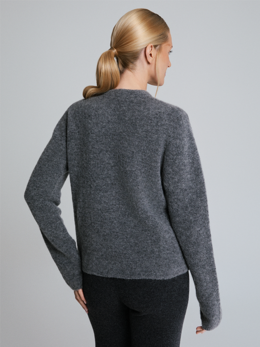 Luna Alpaca Blend Cardigan With Gold Platted Buttons Grey