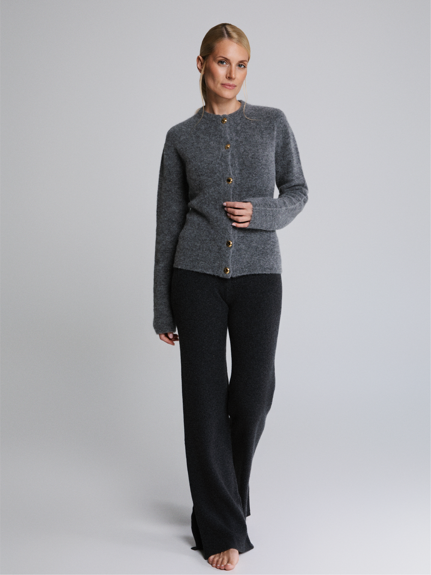 Cardigan in misto alpaca Luna con bottoni placcati oro grigio