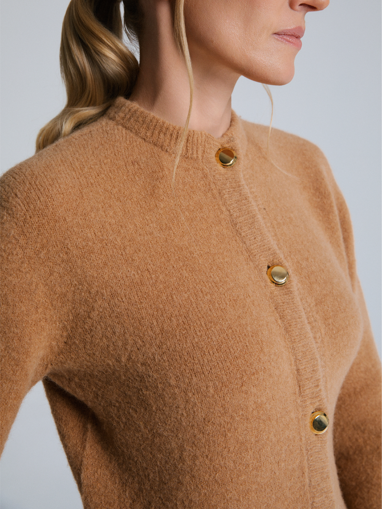Luna Alpaca Blend Cardigan With Gold Platted Buttons Honey
