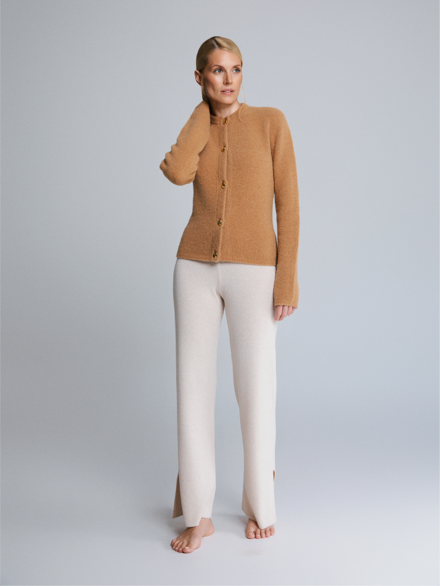 Luna Alpaca Blend Cardigan With Gold Platted Buttons Honey