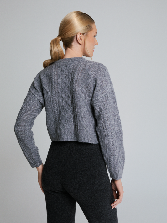 Selen Soft Grey Cable Knit Crewneck