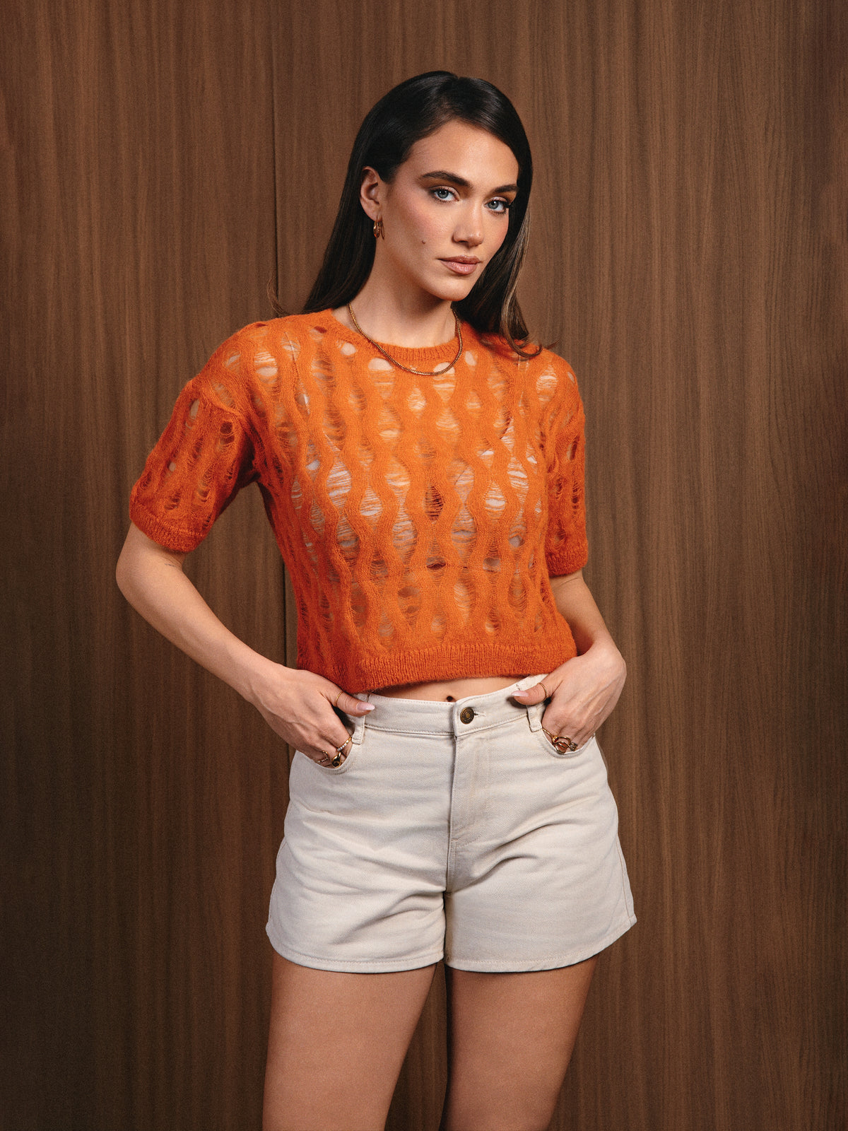 Jersey Luce de Baby Alpaca Cuello Redondo Terracota