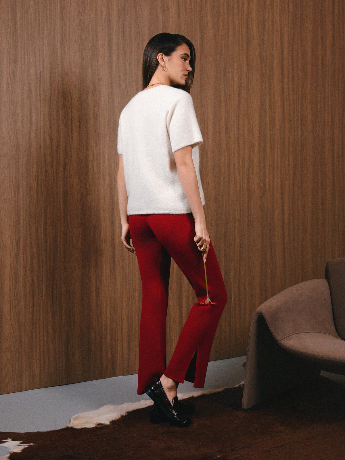 Selen Deep Red Knit Pants Standard Length