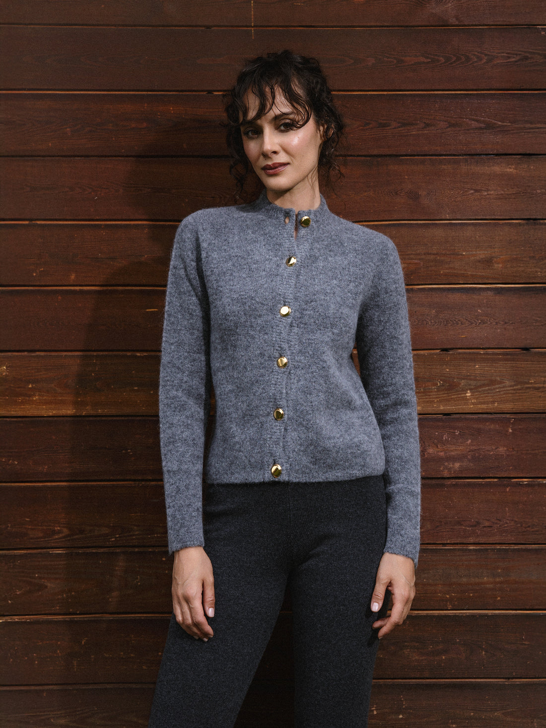 Luna Alpaca Blend Cardigan With Gold Platted Buttons Grey