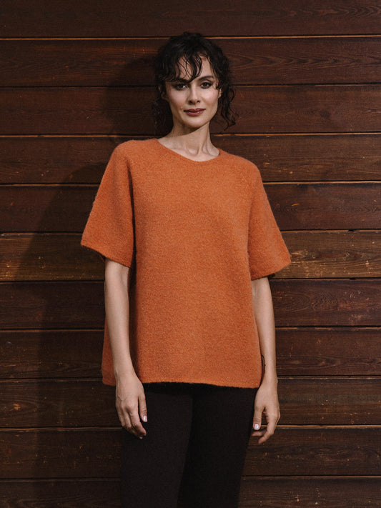Maglietta girocollo Aura Baby Alpaca Terracotta
