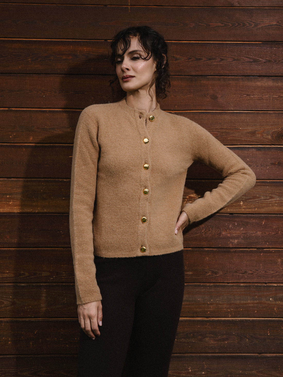 Luna Alpaca Blend Cardigan With Gold Platted Buttons Honey