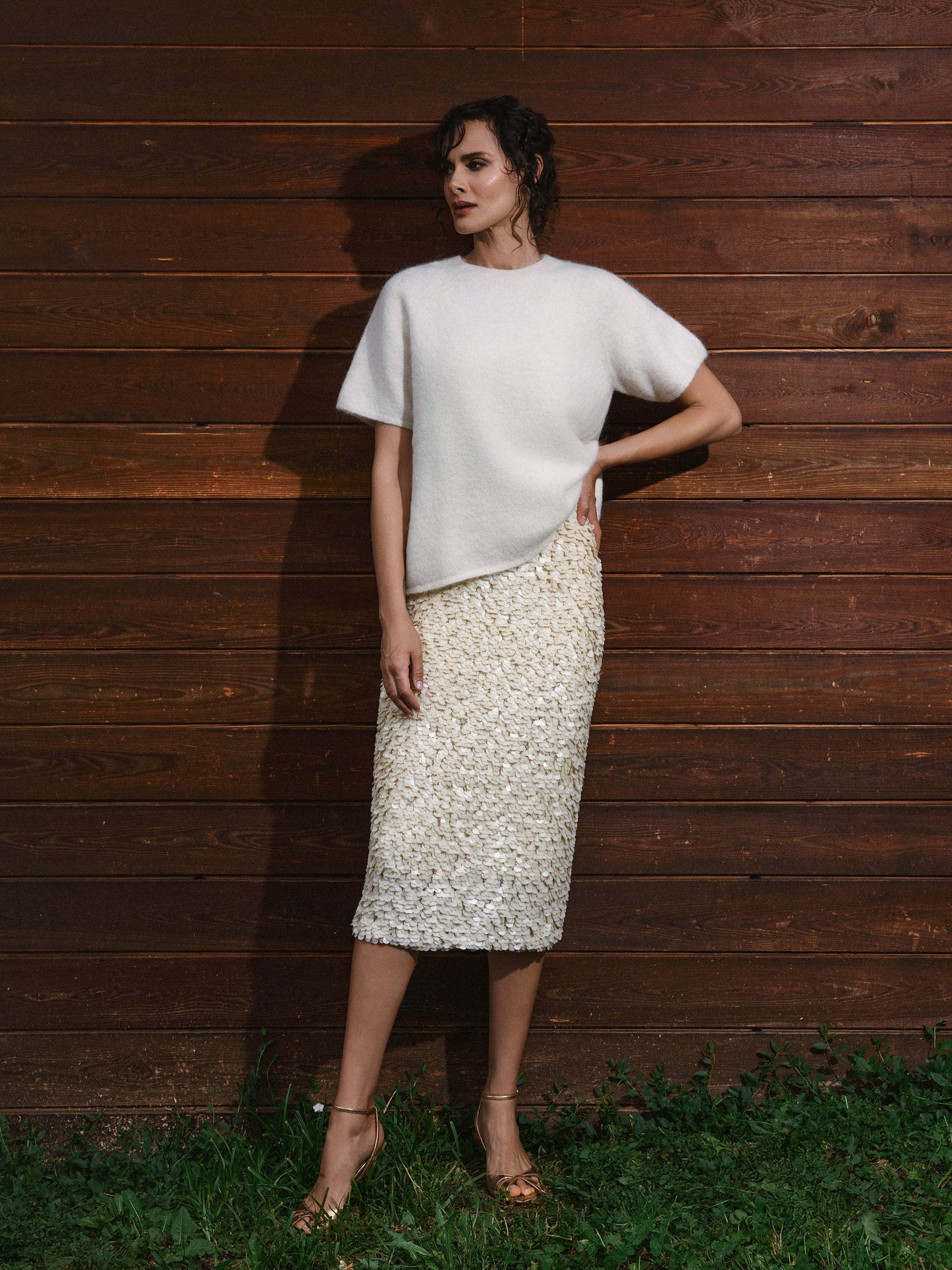 VENEZIA SEQUIN SKIRT OFF WHITE