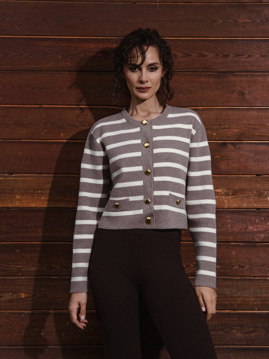 Riviera Cardigan 100% Recycled Extrafine Merino Wool Taupe