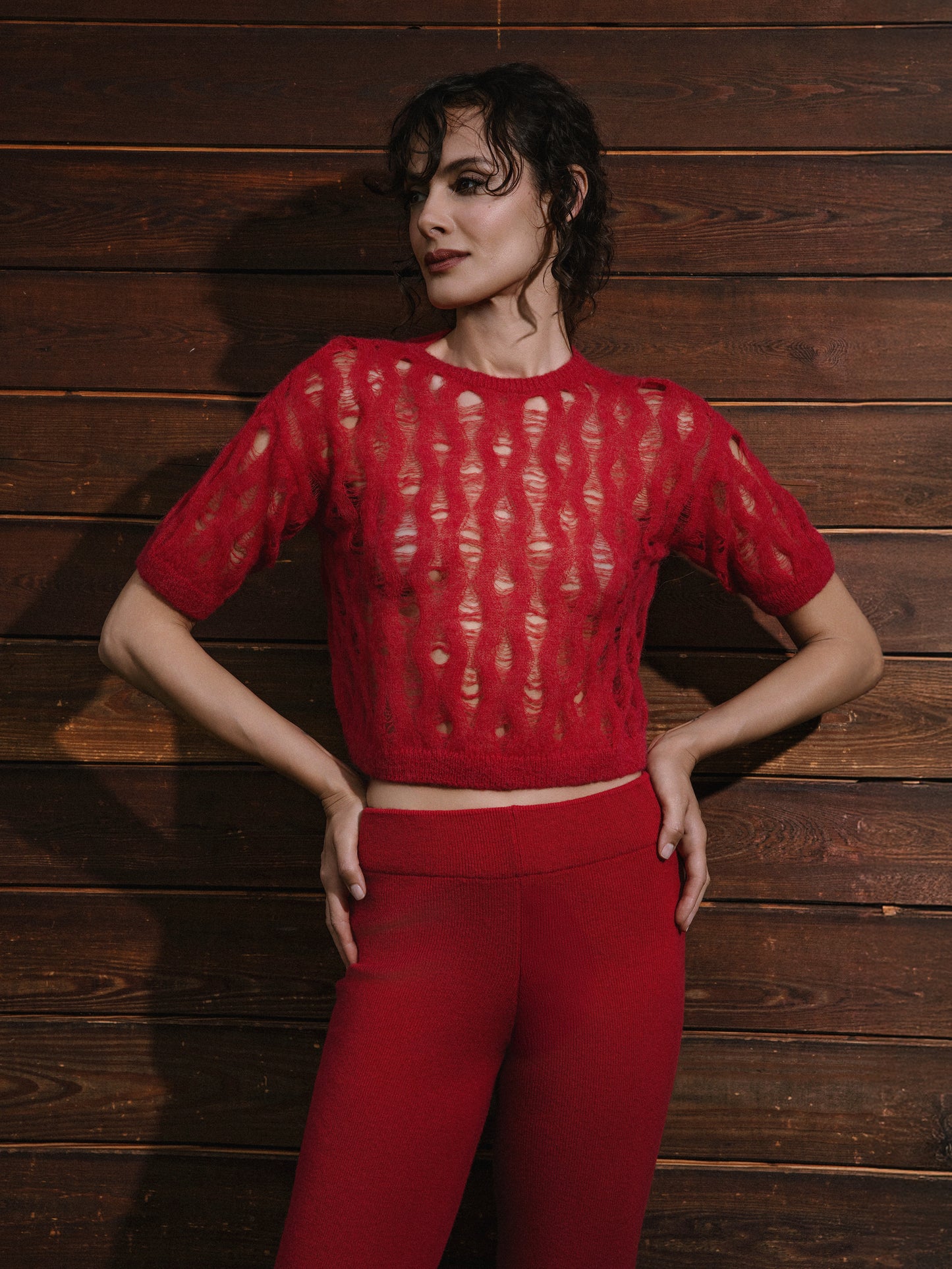 Pantalón de Punto Selen Rojo Intenso Largo Estándar