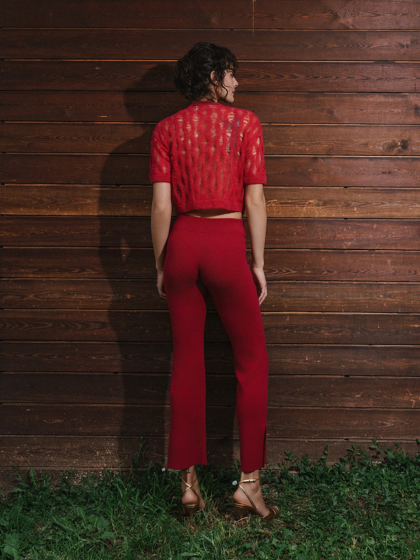 Pantalón de Punto Selen Rojo Intenso Largo Estándar