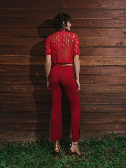 Pantalón de Punto Selen Rojo Intenso Largo Estándar