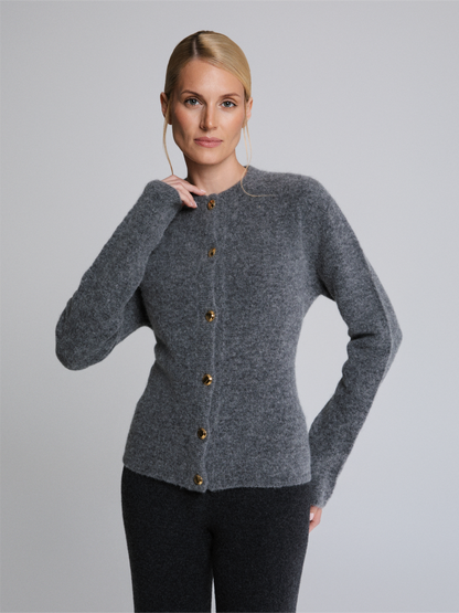 Cardigan in misto alpaca Luna con bottoni placcati oro grigio