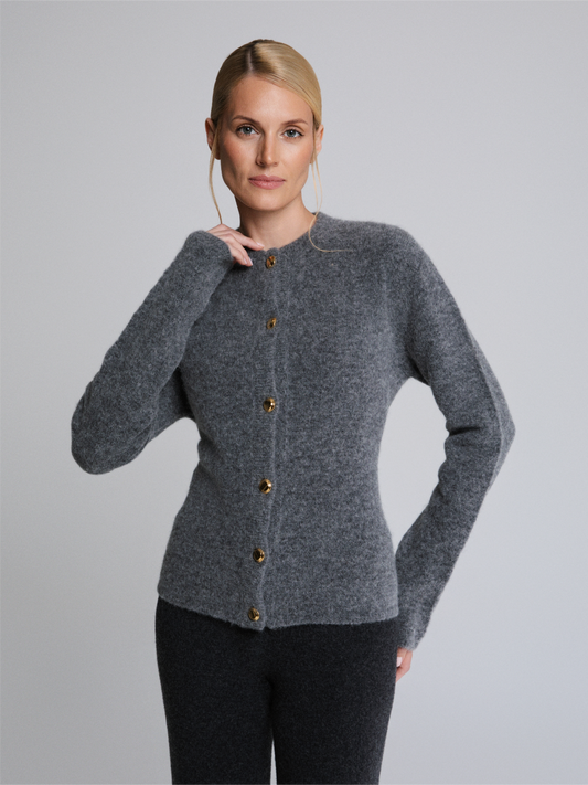 Luna Alpaca Blend Cardigan With Gold Platted Buttons Grey