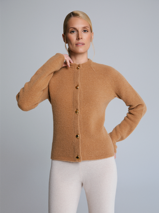 Luna Alpaca Blend Cardigan With Gold Platted Buttons Honey