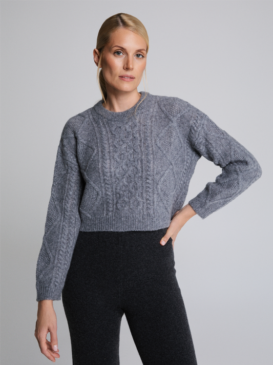 Selen Soft Grey Cable Knit Crewneck