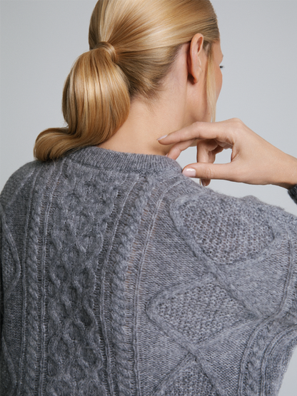 Selen Soft Grey Cable Knit Crewneck