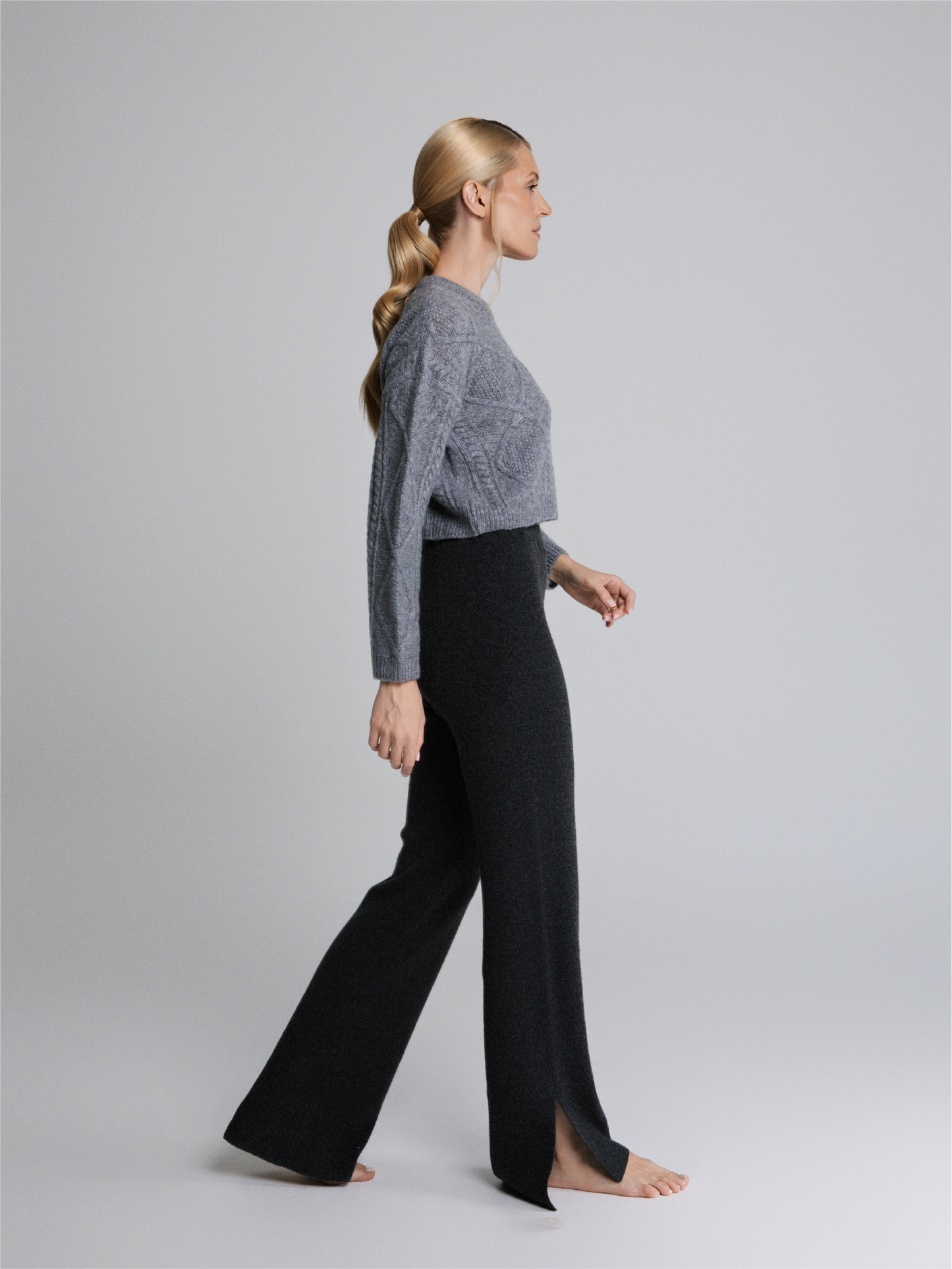Selen Soft Grey Cable Knit Crewneck