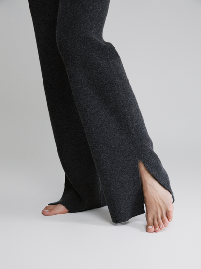 Selen Charcoal Grey Knit Pants Long Fit