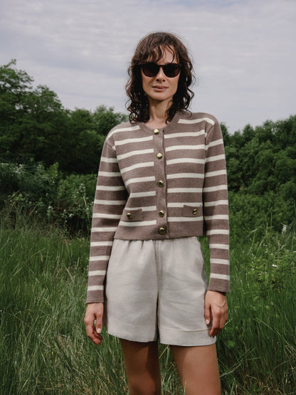 Riviera Cardigan 100% Recycled Extrafine Merino Wool Taupe