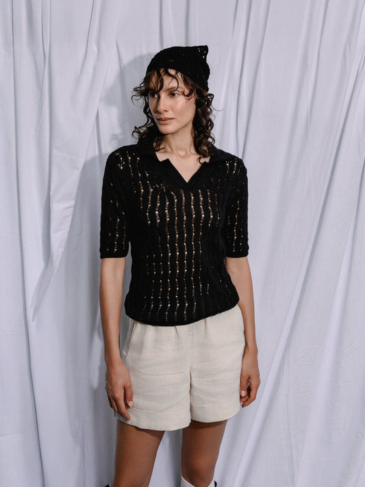 Portofino Cotton Knit Polo Black