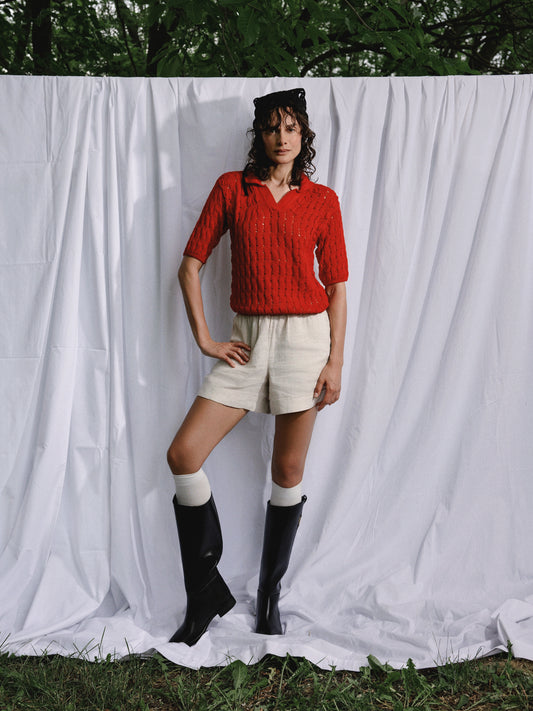Portofino Cotton Knit Polo Coral Red