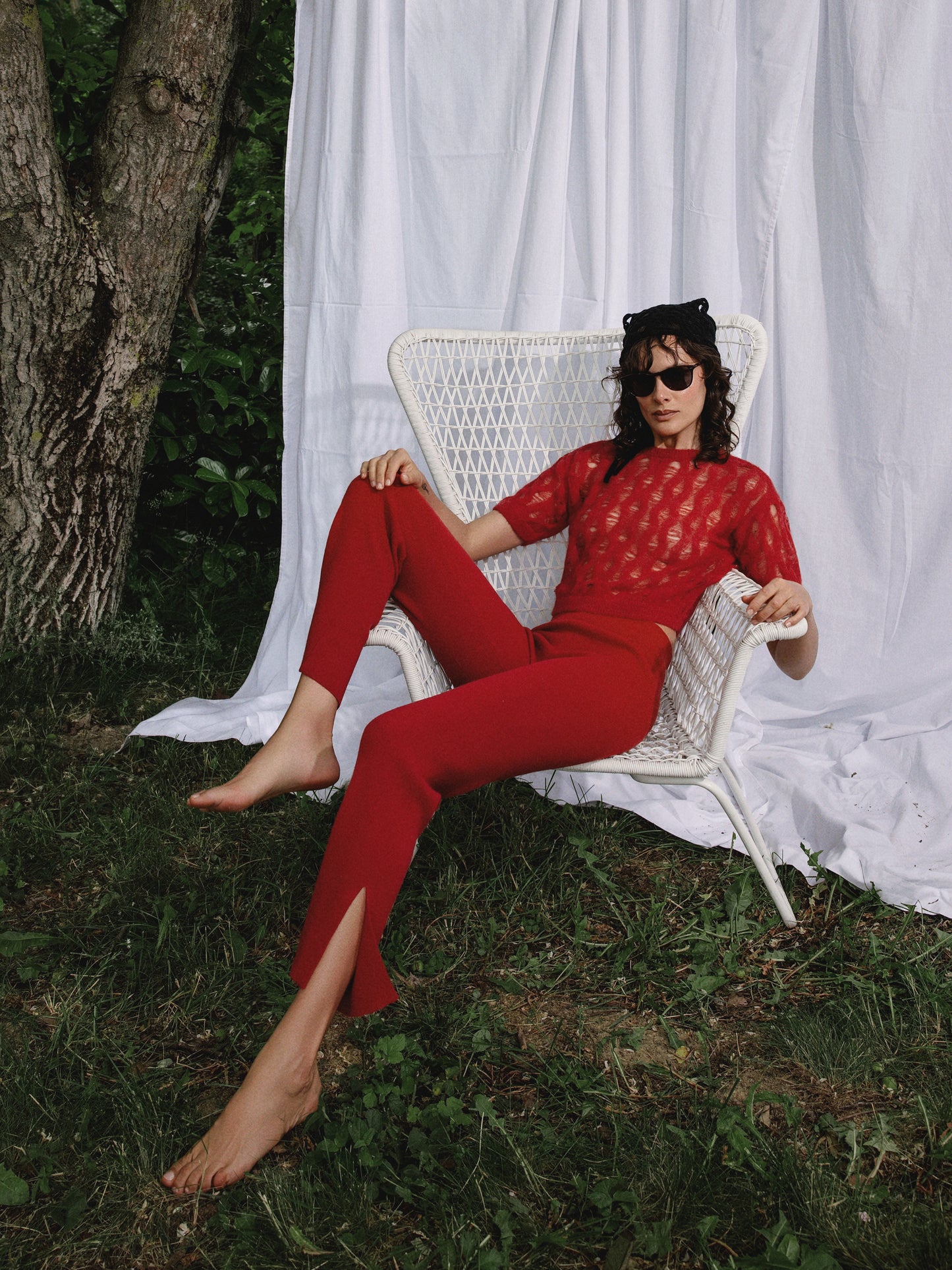 Pantalón de Punto Selen Rojo Intenso Largo Estándar
