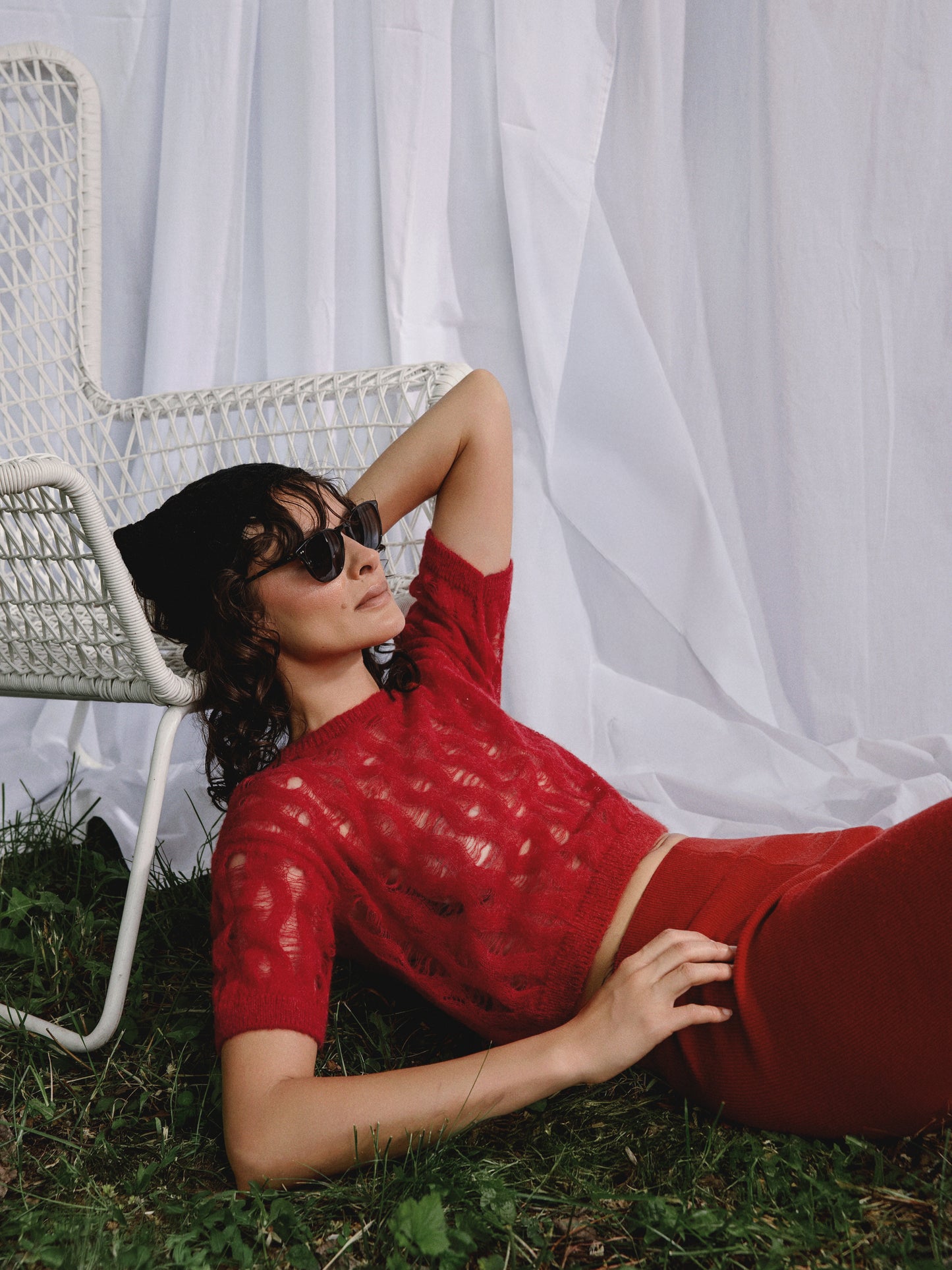 Jersey Luce de Baby Alpaca Cuello Redondo Rojo Intenso