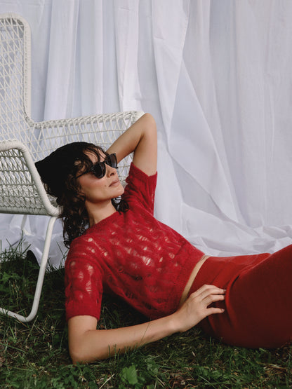 Jersey Luce de Baby Alpaca Cuello Redondo Rojo Intenso