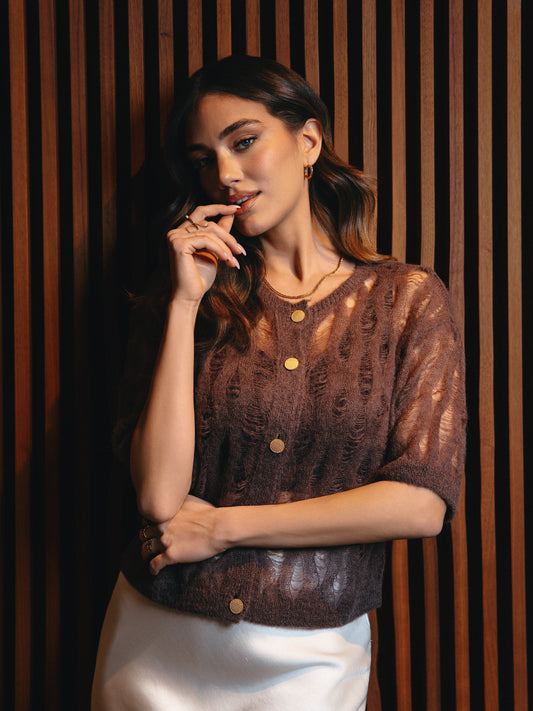 Aria Baby Alpaca Cardigan Chocolate