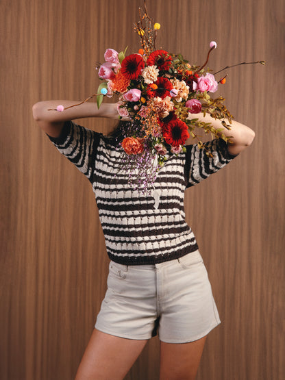 Capri Cotton Knit Polo Striped Ivory/Chocolate