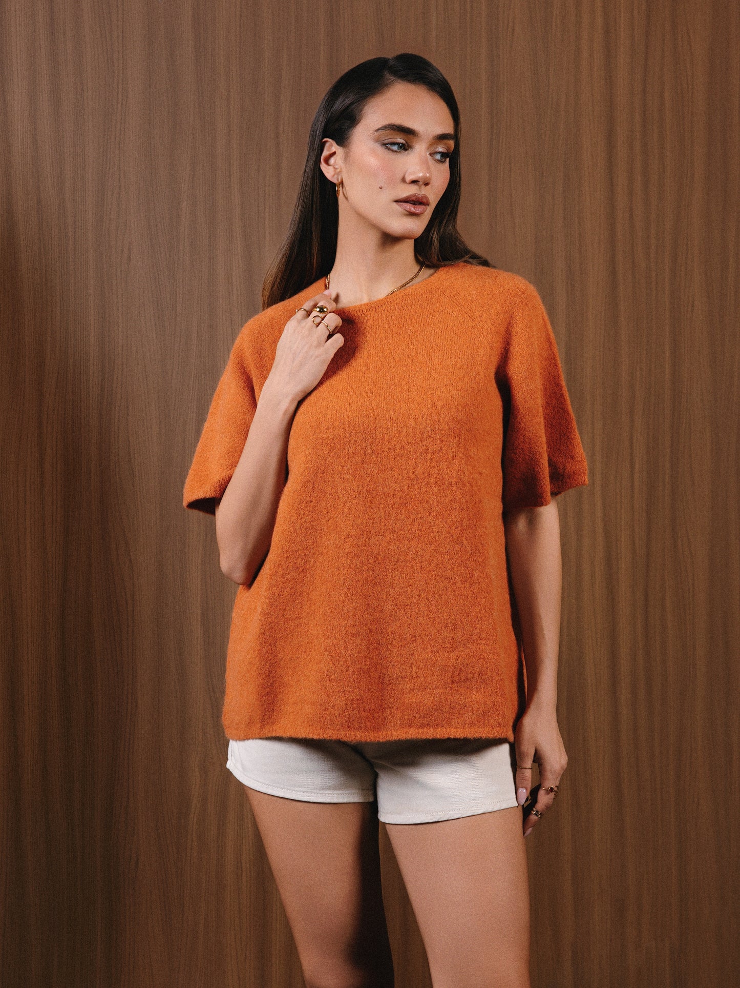 T-shirt ras du cou en alpaga bébé Aura Terracotta
