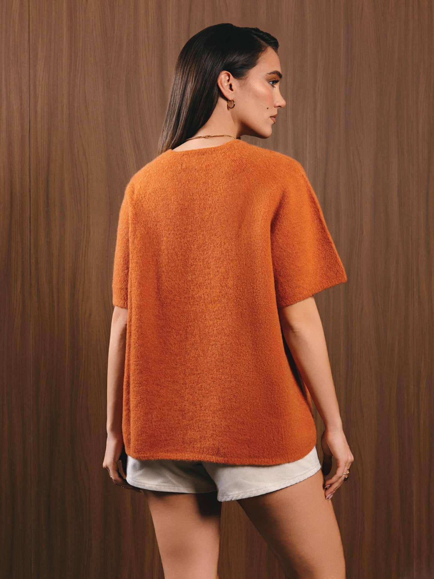 T-shirt ras du cou en alpaga bébé Aura Terracotta
