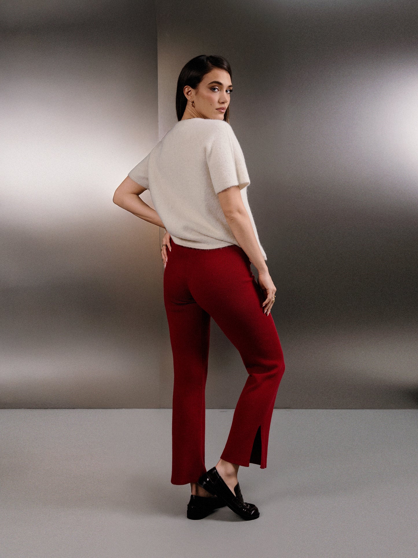 Selen Deep Red Knit Pants Standard Length
