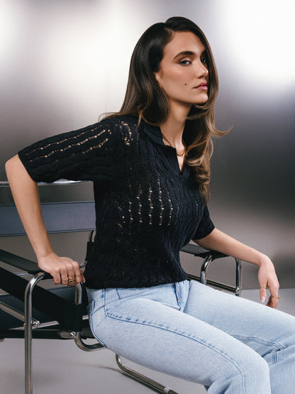 Portofino Cotton Knit Polo Black