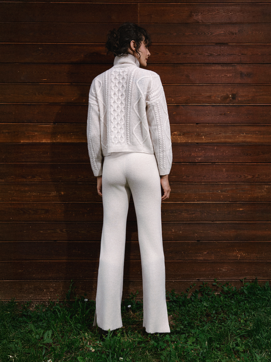 Pantaloni in maglia morbida d'avena Selen, lunghezza standard