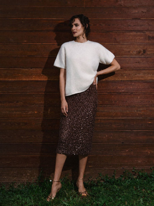 POSITANO NIGHT SEQUIN SKIRT CHOCOLATE