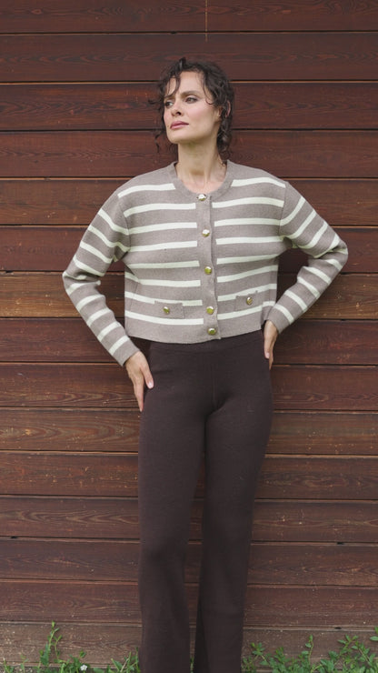 Riviera Cardigan 100% Recycled Extrafine Merino Wool Taupe