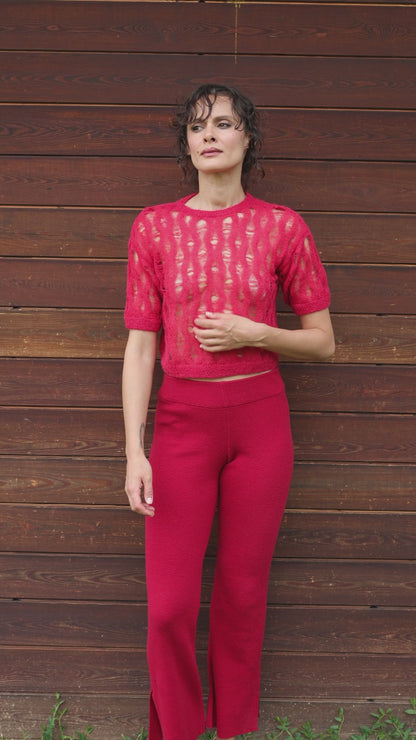 Pantalón de Punto Selen Rojo Intenso Largo Estándar